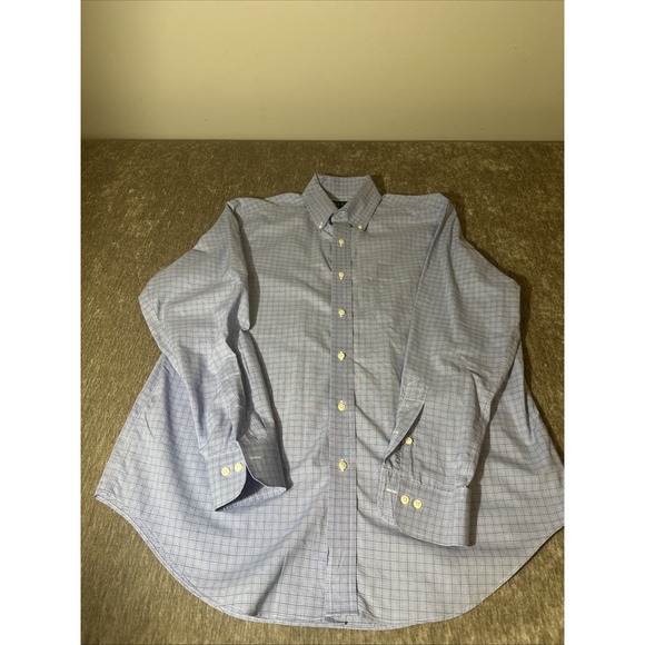 Lauren‎ Ralph Lauren Men's 16 1/2 Blue Plaid Non-Iron Button-Down Dress Shirt - Picture 1 of 9